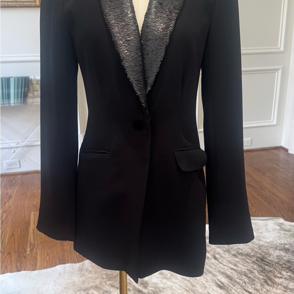 Cinq à Sept Black Blazer with Textured Lapel Embroidered Tiger